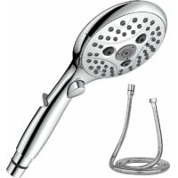 Rociador con parada de agua, teleducha 6 tipos de chorro, rociador ahorrador de agua con flexo de 150CM, rociador con limitador de caudal 6,5 L/min