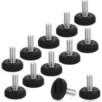 Lot de 12 pieds de meubles réglables en hauteur - M6 x 20 mm - Noir - Pieds de nivellement pour meubles, pieds, chaise, table