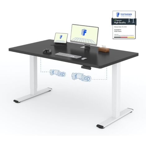 FlexiSpot Bureau Assis Debout Une Pièce 2 Mot 140×80. Blanc+Noir (1/5)