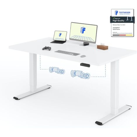 FlexiSpot Bureau Assis Debout Une Pièce 2 Mot 140×80. Blanc+Blanc