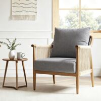 FlexiSpot Fauteuil en Rotin Tressé à la Main avec Coussin, Gris