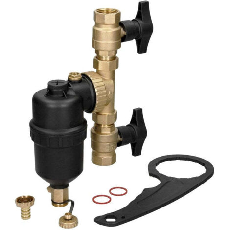 Pot à boue magnétique 1" avec 2 vannes – Aimant 12 000 Gauss – Kit complet – Chauffage central – RF2634