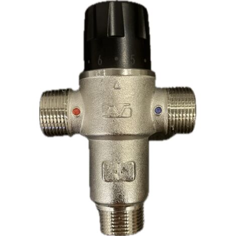 Mitigeur thermostatique 3/4" DN20 – Anti-brûlure – Eau chaude sanitaire – 38-55°C – Laiton nickelé