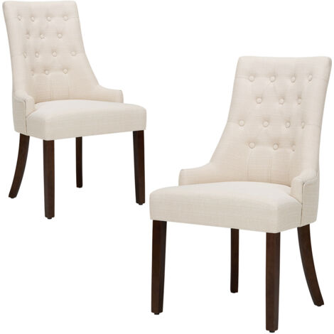 COLAMY Stuhl – 2er-Set Esszimmerstühle – Seitliche Stühle aus Stoff mit Knopfheftung, Wohnzimmerstühle für Zuhause oder Küche – Beige