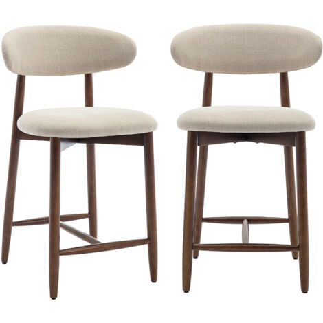 COLAMY Lot de 2 chaises de bar – Tabourets modernes avec dossier haut, assise confortable en tissu, pour comptoir, îlot de cuisine ou salle à manger - beige