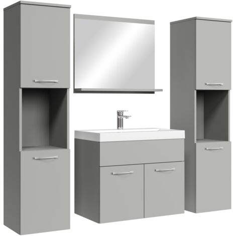 Set mobili da bagno Montreal XL 60cm - Grigio - specchio e mobiletti laterali