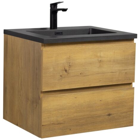 Mobile da bagno Angela 60cm Rovere con Lavello Nero - armadio mobiletto lavabo