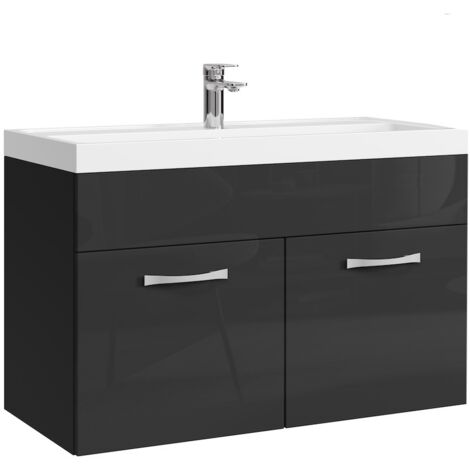 Mobile da bagno Paso 01 80cm Nero Lucido - armadio mobiletto lavabo