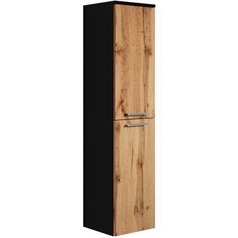 Mobiletto del bagno Saturnus 130 cm Nero Opaco con Rovere - Mobiletto armadietto