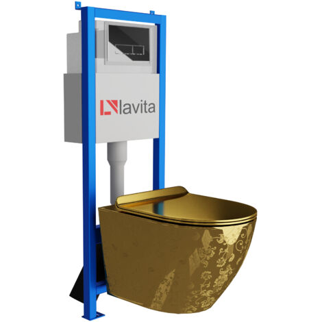 Bâti-support Lavita LAV 101 à 40 cm + WC Sofi Slim Golden Eye sans bord + plaque de commande LAV 200.3.2 chrome Kit complet WC (1/5)