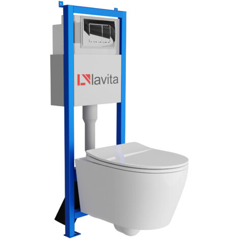 Bâti-support Lavita LAV 101 à 40 cm + WC Praia sans bord + plaque de commande LAV 200.1.2 chrome Kit complet WC (1/5)