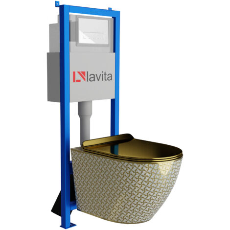 Bâti-support Lavita LAV 101 à 40 cm + WC Sofi Slim Golden Never Die sans bord + plaque de commande LAV 200.3.1 blanc Kit complet (1/5)