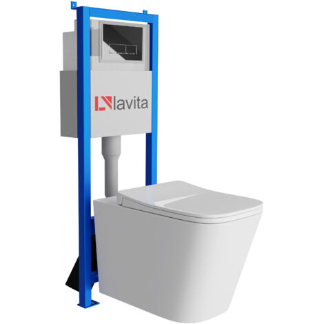 Bâti-support Lavita LAV 101 à 40 cm + WC Maio sans bord + plaque de commande LAV 200.3.2 chrome  Kit complet WC