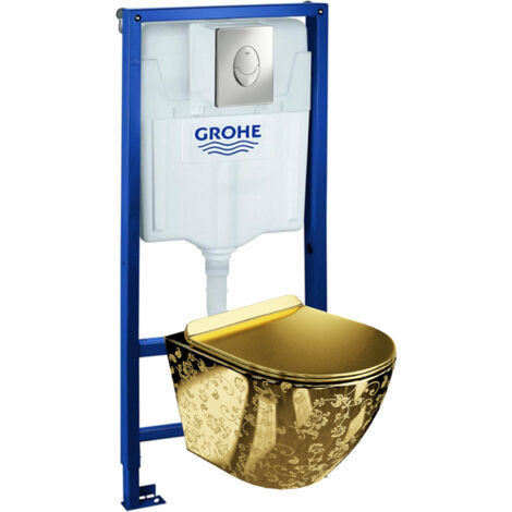 GROHE Bâti-support Skate Air + Lavita WC Sofi Slim Golden Eye suspendu sans bord + panneau de commande Delta 25 chrome  Kit complet WC