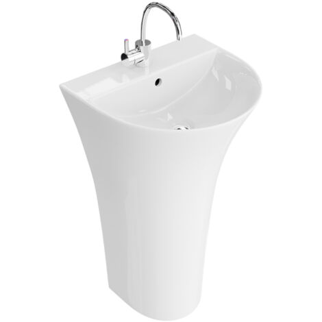 Lavabo indépendant LAVITA Vasque autoportante élégante Produit en porcelaine de haute qualité ronde 45,5x41,5x82,5 cm Blanc brillant