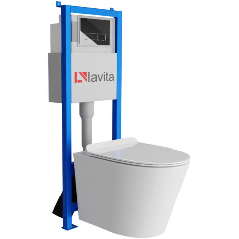 Bâti-support Lavita LAV 101 à 40 cm + WC Galve sans bord + plaque de commande LAV 200.3.2 chrome Kit complet WC (1/5)