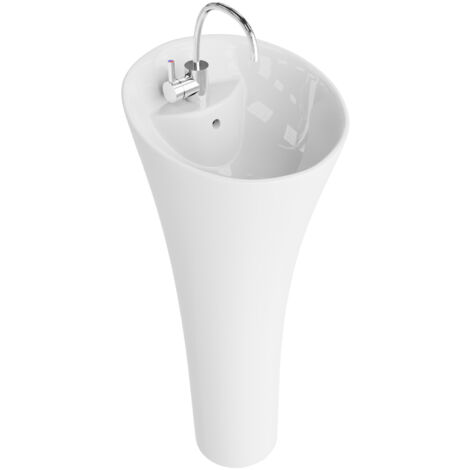 Lavabo indépendant LAVITA Vasque autoportante élégante Produit en porcelaine de haute qualité ronde 42,5x42,5x95 cm Blanc brillant