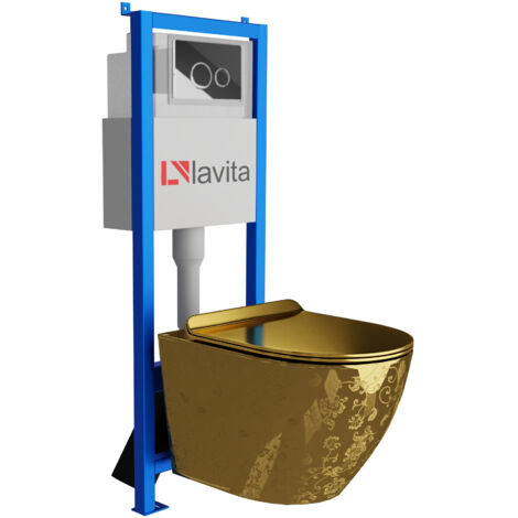 Bâti-support Lavita LAV 101 à 40 cm + WC Sofi Slim Golden Eye sans bord + plaque de commande LAV 200.4.2 chrome Kit complet WC (1/5)