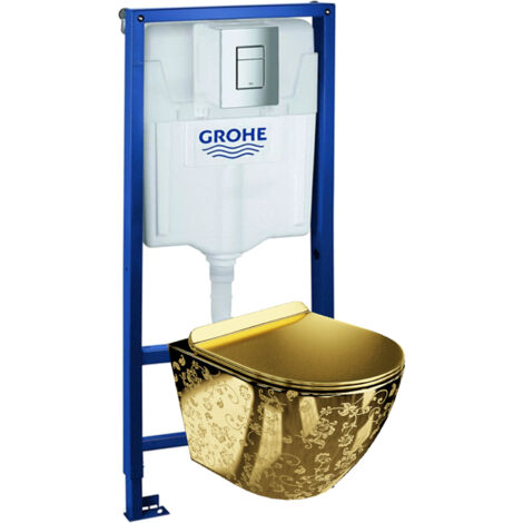 WC suspendu Lavita or sans bride – Bâti-support Solido avec réservoir intégré – Plaque de commande Delta 25 chrome – Installation rapide – Domino
