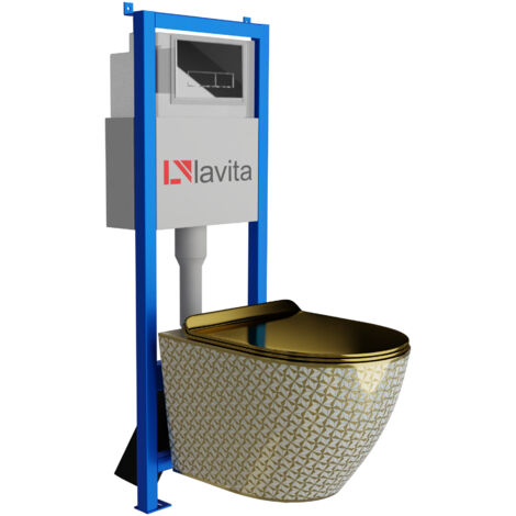 Bâti-support Lavita LAV 101 à 40 cm + WC Sofi Slim Golden Never Die sans bord + plaque de commande LAV 200.3.2 chrome Kit complet (1/5)