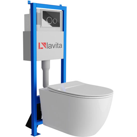 Bâti-support Lavita LAV 101 à 40 cm + WC Sinto Grande sans bord + plaque de commande LAV 200.4.2 chrome Kit complet WC (1/5)