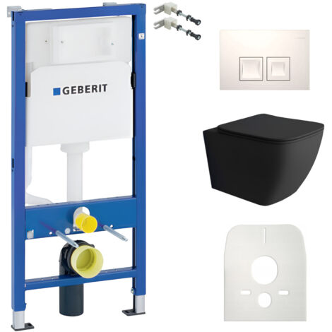 GEBERIT Duofix Basic Support Bâti-support + Lavita WC Onil Black suspendu noir sans bord + panneau de commande Delta 25 Blanc Kit complet WC (1/5)