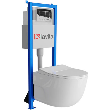 Bâti-support Lavita LAV 101 à 40 cm + WC Roto sans bord + plaque de commande LAV 200.1.2 chrome Kit complet WC (1/5)