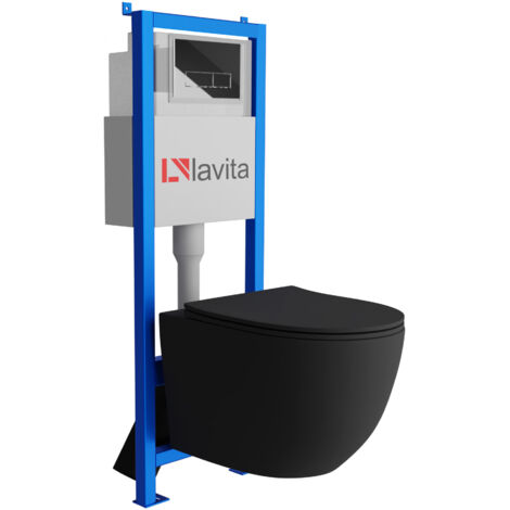 Bâti-support Lavita LAV 101 à 40 cm + WC Sinto Black sans bord + plaque de commande LAV 200.3.2 chrome Kit complet WC (1/5)