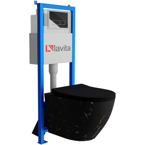Bâti-support Lavita LAV 101 à 40 cm + WC Sofi Slim Fire sans bord + plaque de commande LAV 200.3.2 chrome Kit complet WC (1/5)
