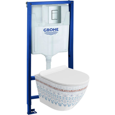 GROHE Bâti-support Solido + Lavita WC Sofi Slim Folklor suspendu blanc sans bord + panneau de commande Delta 25 chrome  Kit complet WC