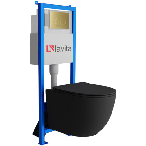 Bâti-support Lavita LAV 101 à 40 cm + WC Sinto Black sans bord + plaque de commande LAV 200.4.5 d'orée Kit complet WC (1/5)