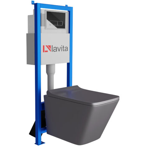 Bâti-support Lavita LAV 101 à 40 cm + WC Lago Grey sans bord + plaque de commande LAV 200.3.2 chrome Kit complet WC (1/5)