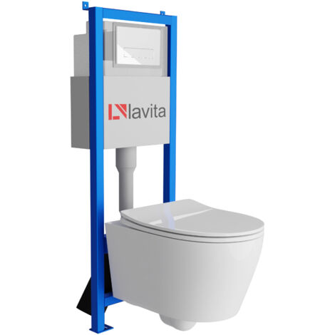 Bâti-support Lavita LAV 101 à 40 cm + WC Praia sans bord + plaque de commande LAV 200.3.1 blanc  Kit complet WC