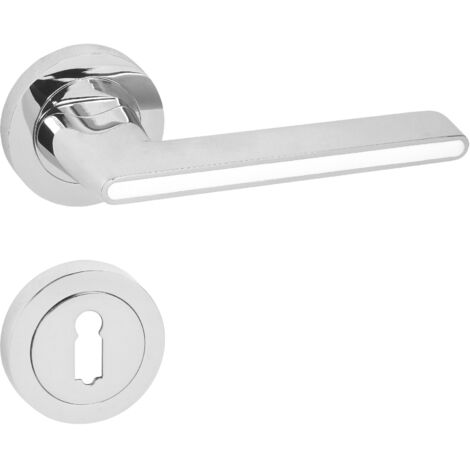 DOMINO Poignée de porte ONYKS R M6 Blanc BB Poignée avec rosace BB pour clé Chrome brillant/blanc (1/5)