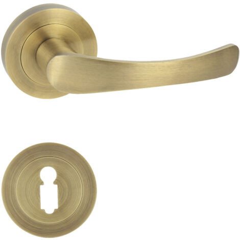 Poignée de porte d'entrée à cylindre – Finition bronze – Entraxe 70mm – Sens d'ouverture gauche/droite – Avec rosace BB pour clé standard – Domino