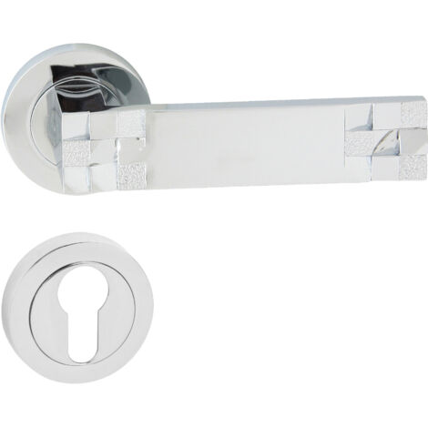 DOMINO Poignée de porte TORO R M6 PZ Poignée avec plaque PZ pour cylindre profilé Chromé brillant