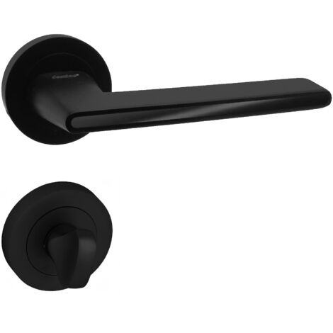 DOMINO Poignée de porte ONYKS R Noir WC Poignée avec rosace WC Noir (1/5)
