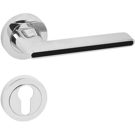 DOMINO Poignée de porte ONYKS R M6 Noir PZ Poignée avec plaque PZ pour cylindre profilé Chrome brillant/noir (1/5)
