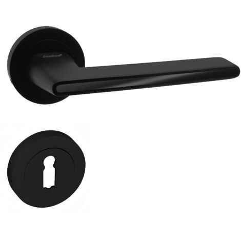 DOMINO Poignée de porte ONYKS R Noir BB Poignée avec rosace BB pour clé Noir (1/5)