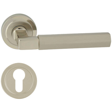 DOMINO Poignée de porte HERA R RS M7 M9 PZ Poignée avec plaque PZ pour cylindre profilé Chromé/Nickel (1/5)