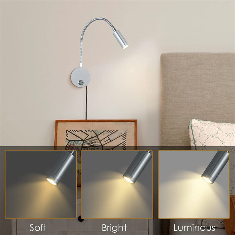 Lampe De Lecture Murale Dorée LED - Applique Chevet Col De Cygne Flexible Avec Interrupteur