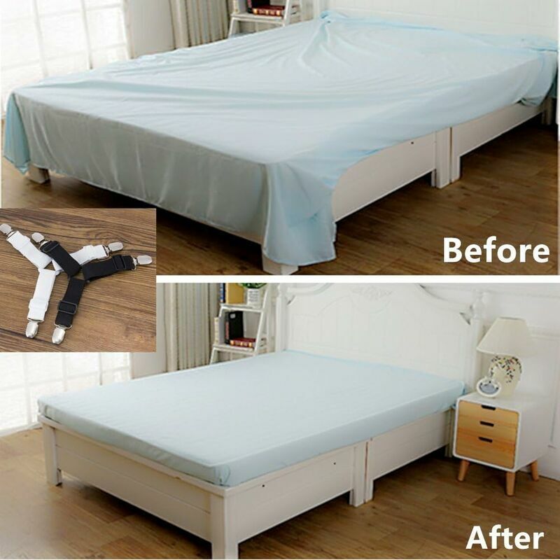 4 Sangles Élastiques Avec Clips Pour Draps - Fixation Antidérapante Des Housses De Matelas - Noir