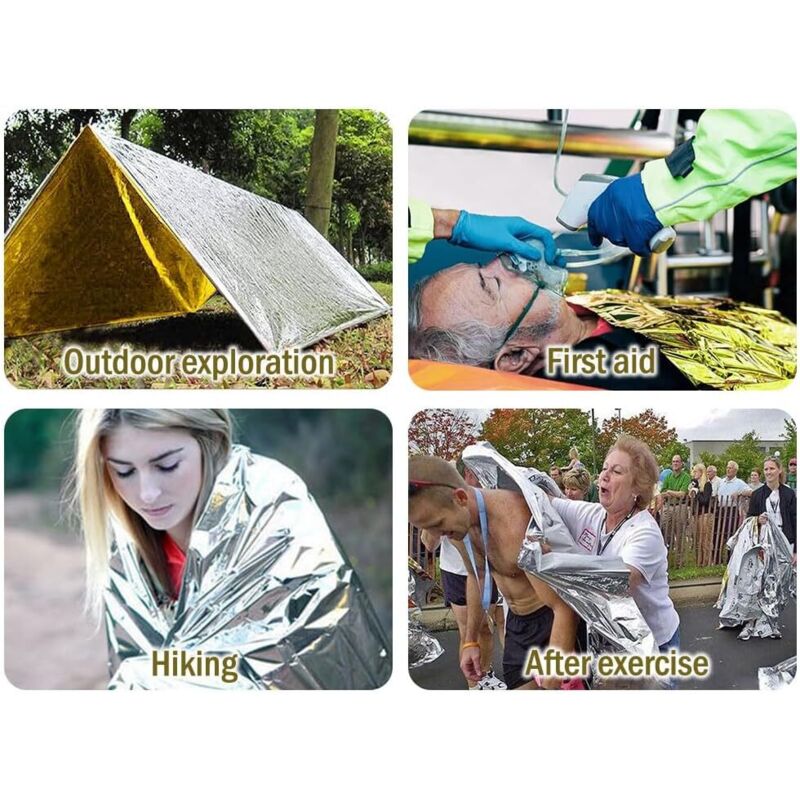Lot De 5 Couvertures De Survie Réutilisables 210x160cm - Couverture Chauffante Mylar Urgence Camping Randonnée