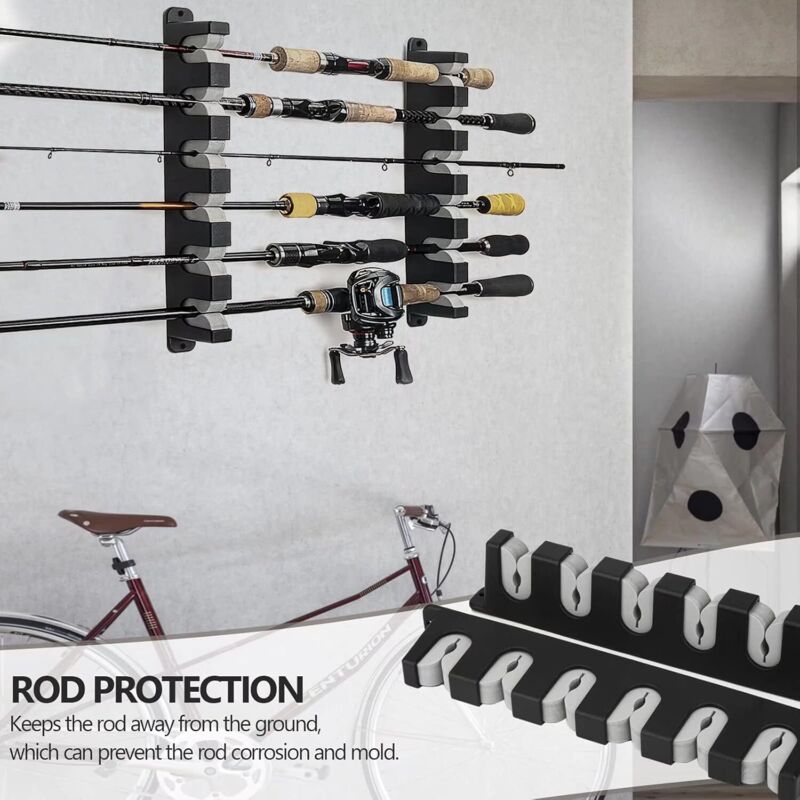 Rangement Canne Pêche Mural Support Canne à Pêche PLUSINNO H5 - Montage Mur/ Plafond, Aluminium Aéronautique, 10 Cannes Max Support Canne Pêche Plusinno