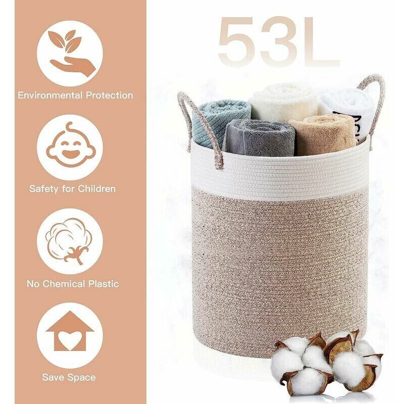 BrilliantJo Panier à Linge 78L XXL Pliable – Noir + Gris, Poignées Corde, Grand Format Chambre & Buanderie