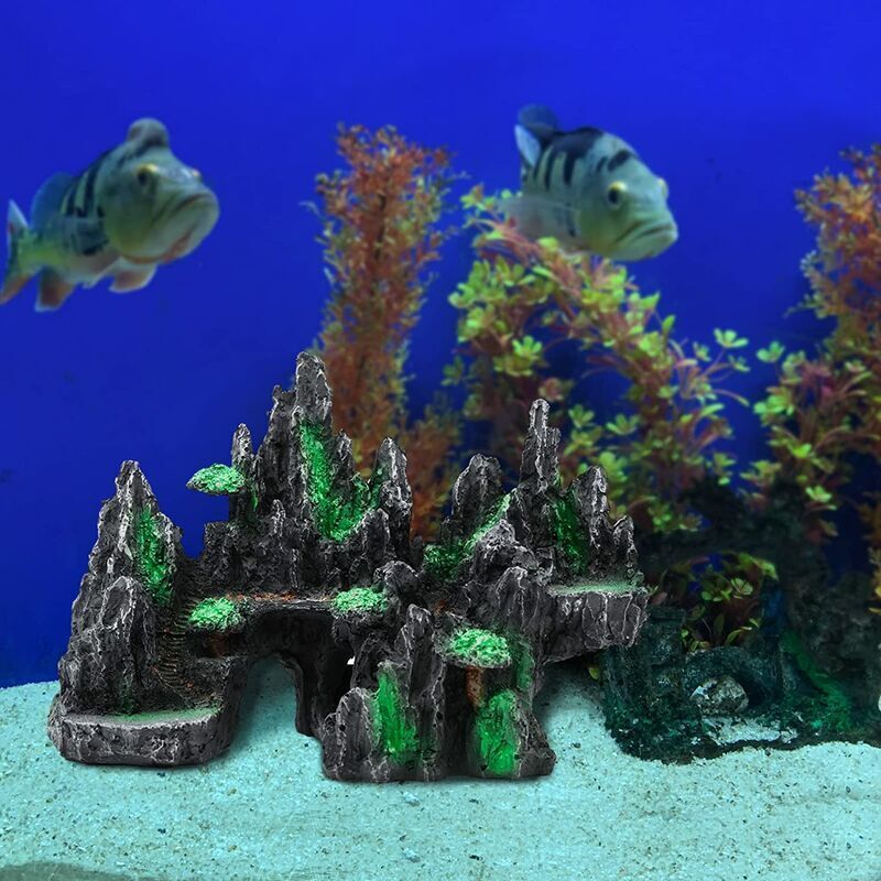 Décor Aquarium Château Rocaille - Résine Non Toxique 14x5x15 Cm, Pour Eau Douce Et Salée