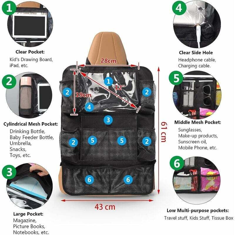 Chumix Organisateur Siège Voiture Enfant 2 PCS – Tablette 10'' + 10 Poches – Gris – Rangement Auto Famille