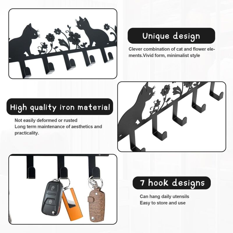 Greyoe Porte Clef Mural, Porte Clé Mural, Boite A Clefs Murale Decorative, Porte-clés Mural Avec 7 Crochets En Fer Forgé Hibou Porte-clés En Métal Crochet à Clés Ornement (rose, 1 Set