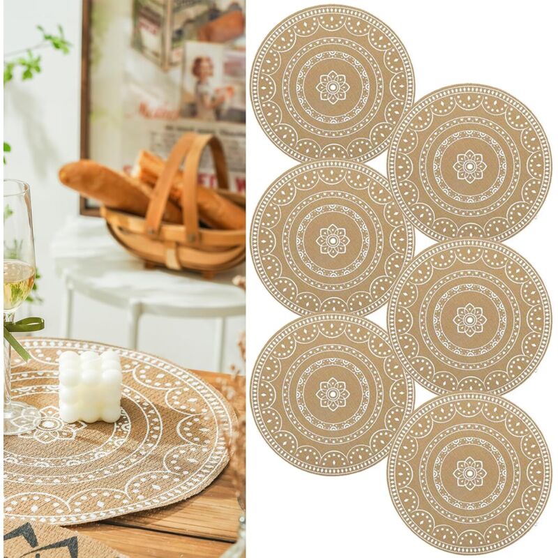 Sets de Table Ronds Lot de 6 Tapis de Table Lavables Résistants à la
