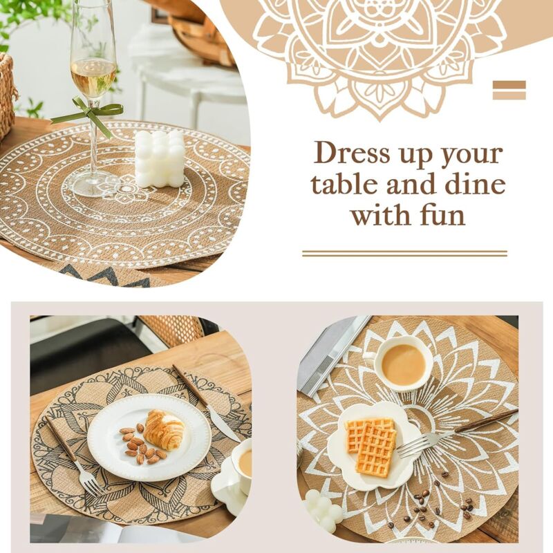 maifey Sets de Table,Set de Table Rond PP Tressé Lot de 6 Lavable Résistantes à la Chaleur Antidérapant,36cm(Beige maifey Sets de Table,Set de Table Rond PP Tressé Lot de 6 Lavable Résistantes à la Chaleur Antidérapant,36cm(Beige